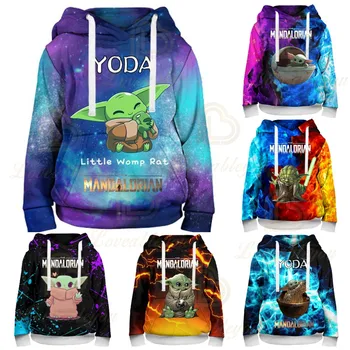 Disney Baby Yoda Mandalorian Kids Tops Men 2022 Fiúk és lányok Rajzfilm 3D nyomtatás Kapucnis pulóver Ruházat Harajuku kapucnis pulóverek