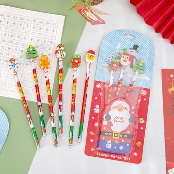 3Db/set Karácsonyi írószer szett ceruza radír szett Ajándék gyerekeknek Iskolai irodai írószerek
