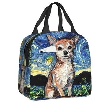 Chihuahua Starry Night Art hőszigetelt uzsonnás táska női hordozható uzsonnás táskát kültéri piknikre többfunkciós étel Bento doboz